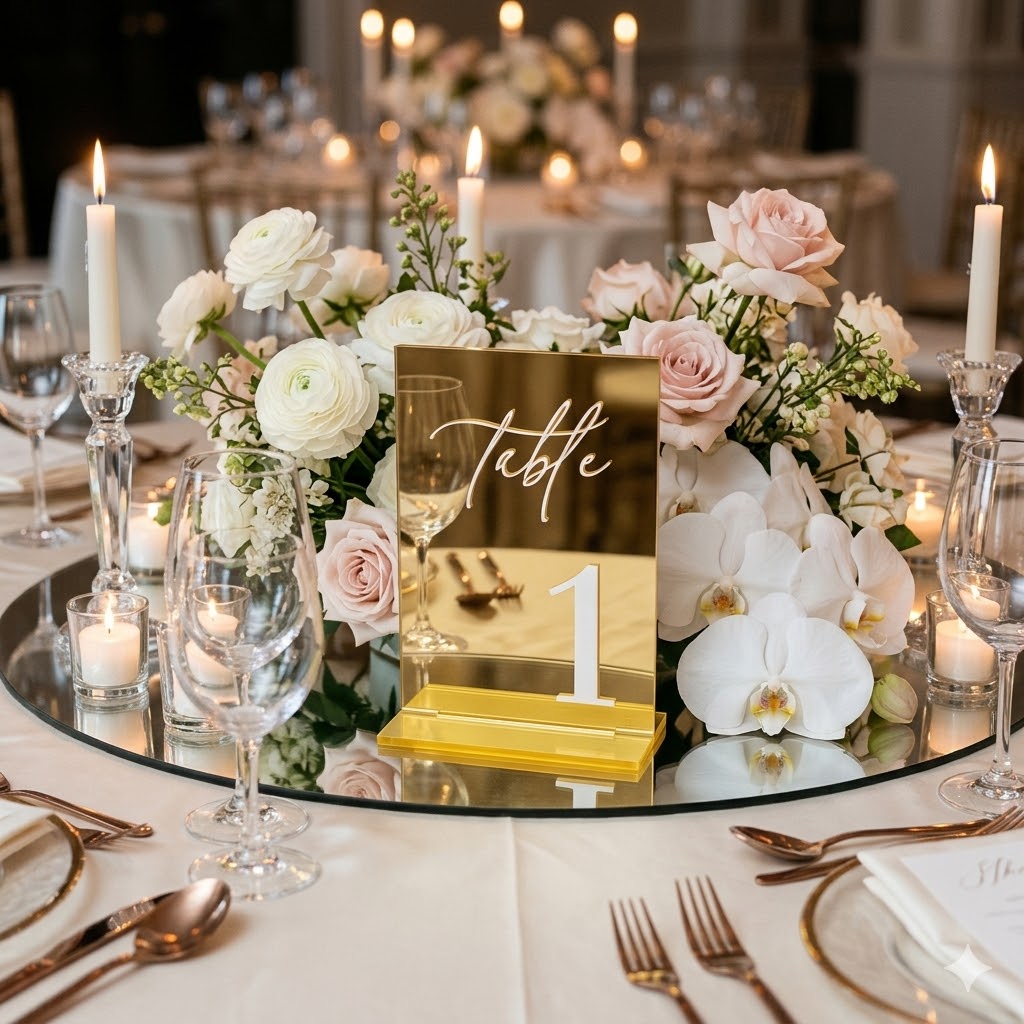Table Number Gold - Nomor Meja Akrilik Cermin Emas 1-20