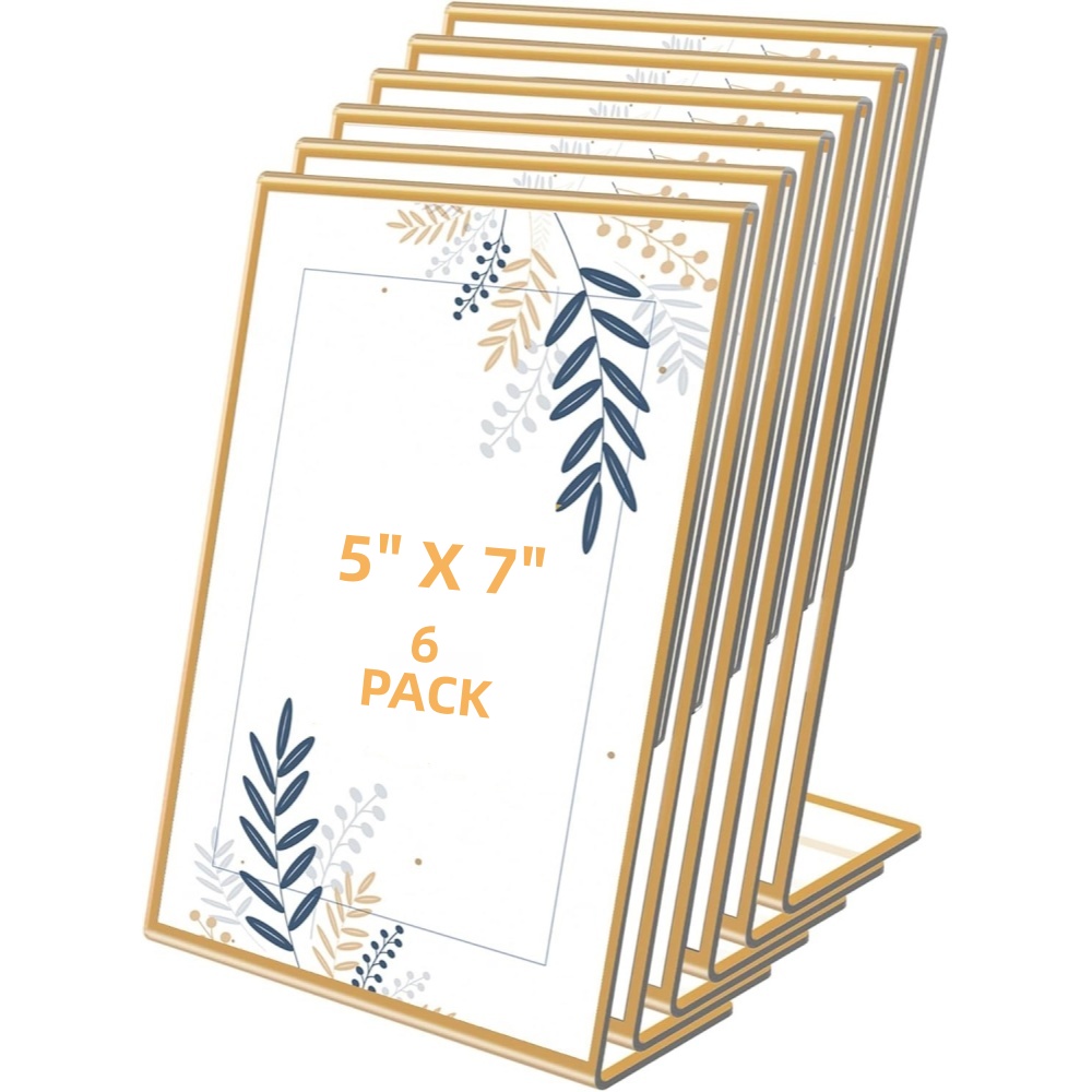 Table Number Gold - 6-Pack Bingkai Foto Emas 5x7 Tanpa