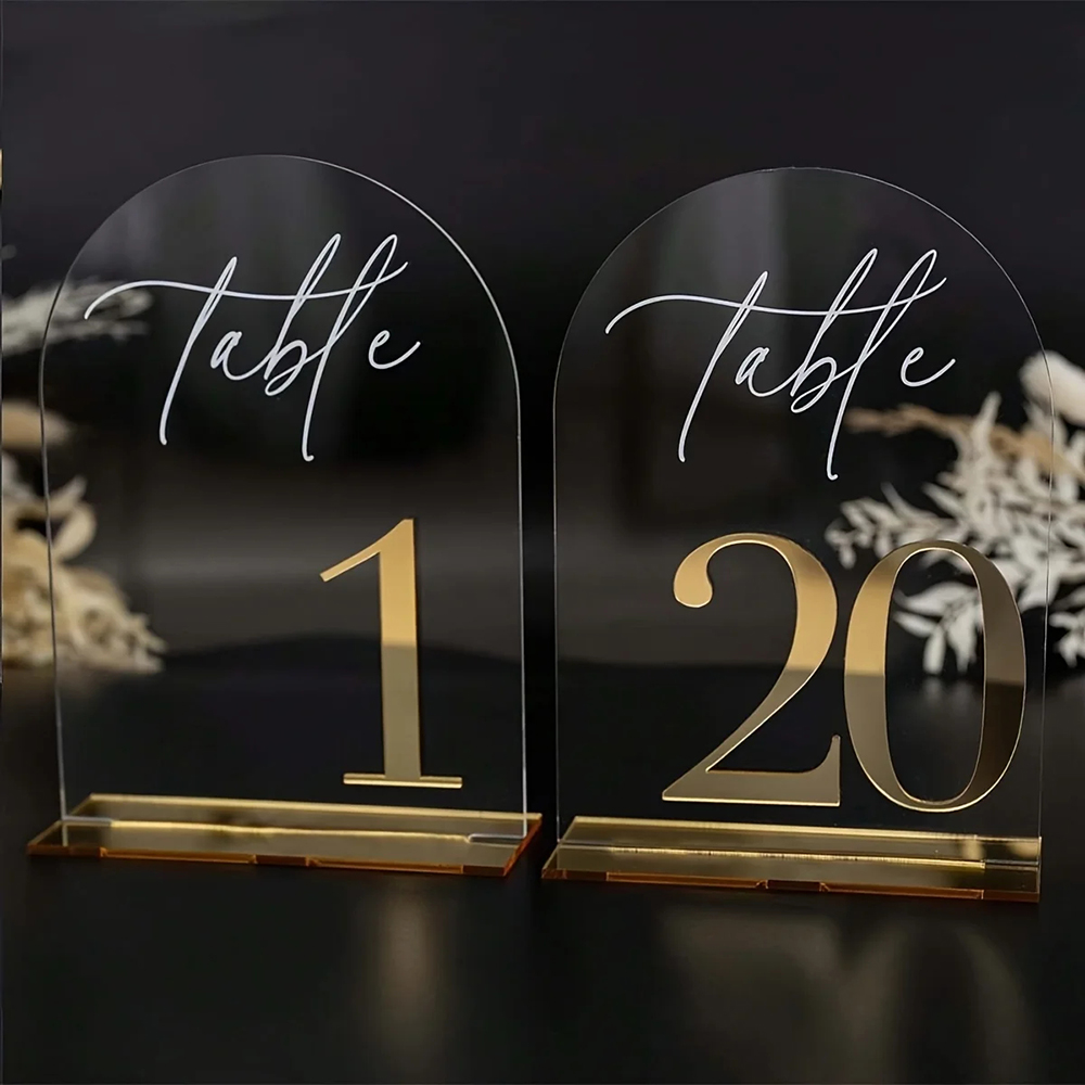 Table Number Gold - Nomor Meja Akrilik dan Emas Transparan