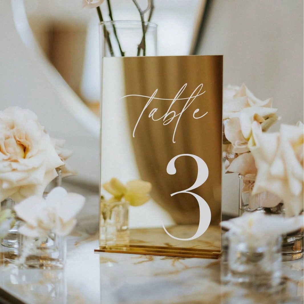 Table Number Gold - Papan Nomor Meja Akrilik Emas, 12*18CM