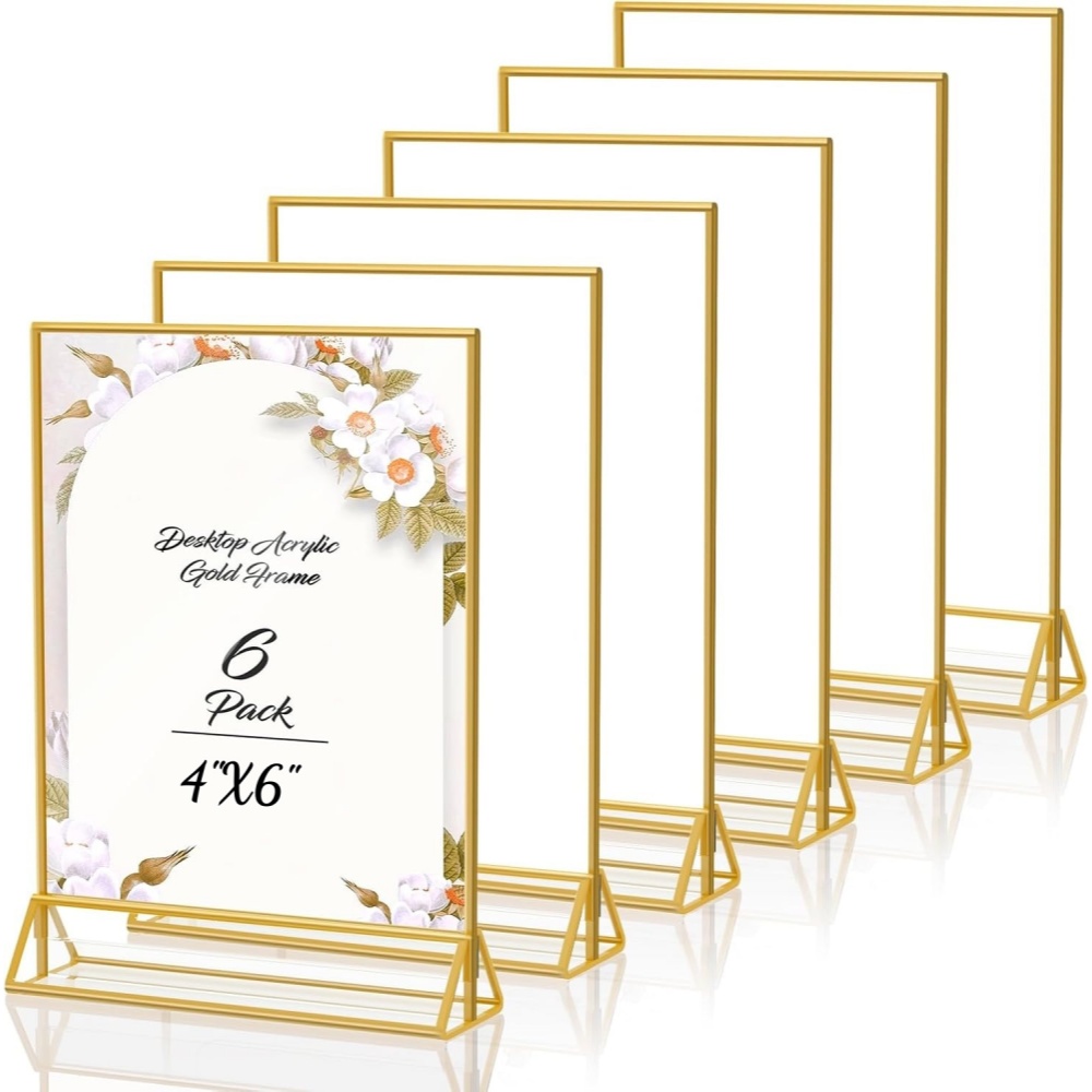Table Number Gold - 6 Paket Bingkai Akrilik Emas 4x6