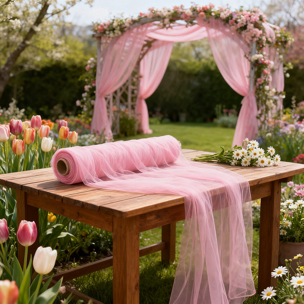 Wedding Backdrop Curtain - Kain Tulle Semi Transparan Ekstra Panjang,