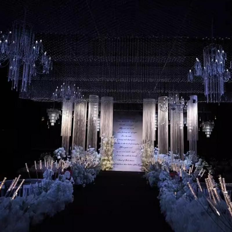 3PCS Tirai Garis Putih Terenkr - Wedding Backdrop Curtain ulasan dan harga