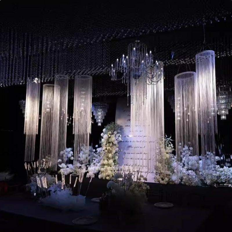 3PCS Tirai Garis Putih Terenkr - Wedding Backdrop Curtain ulasan dan harga
