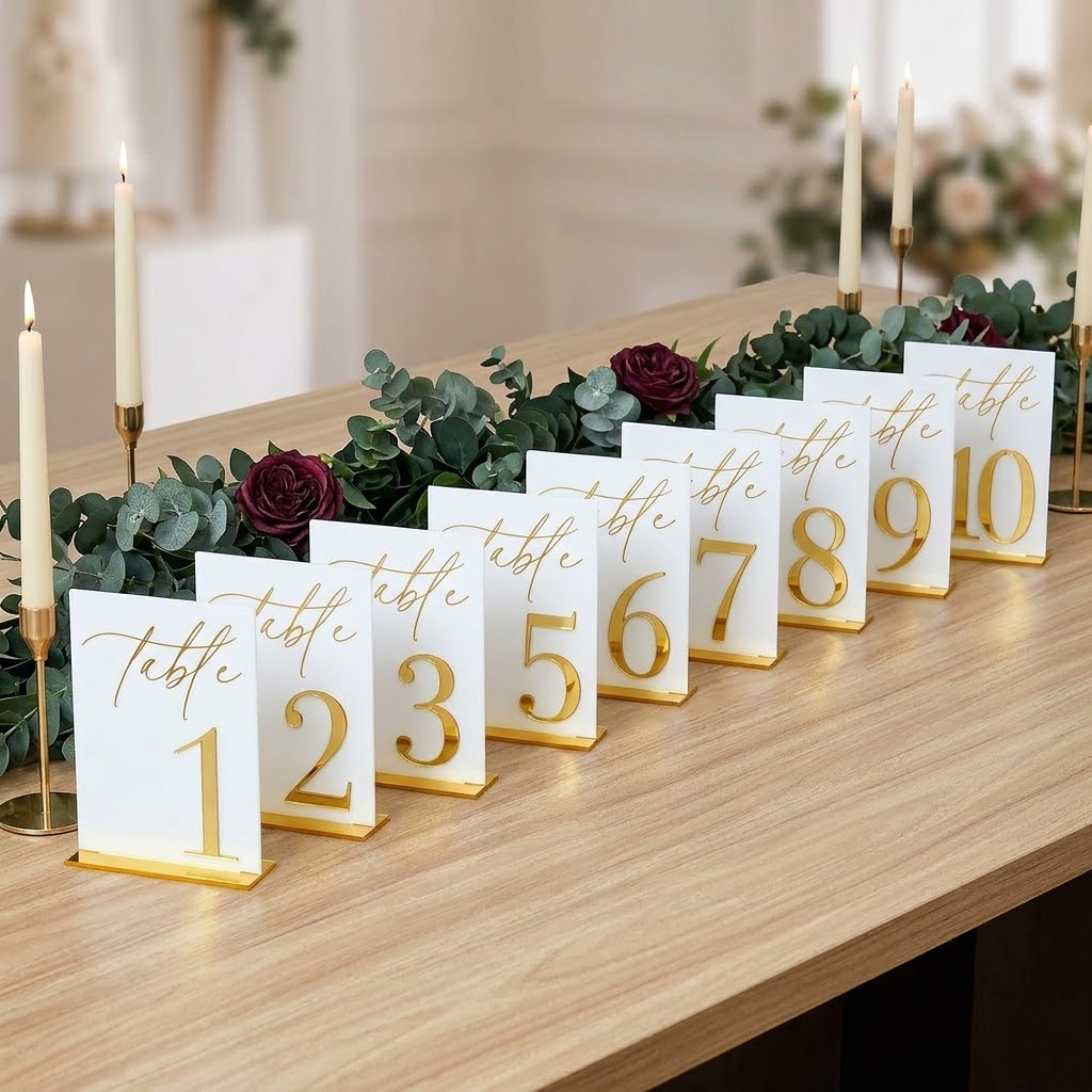 Nomor Meja Pernikahan 1-10 den - Table Number Gold ulasan dan harga