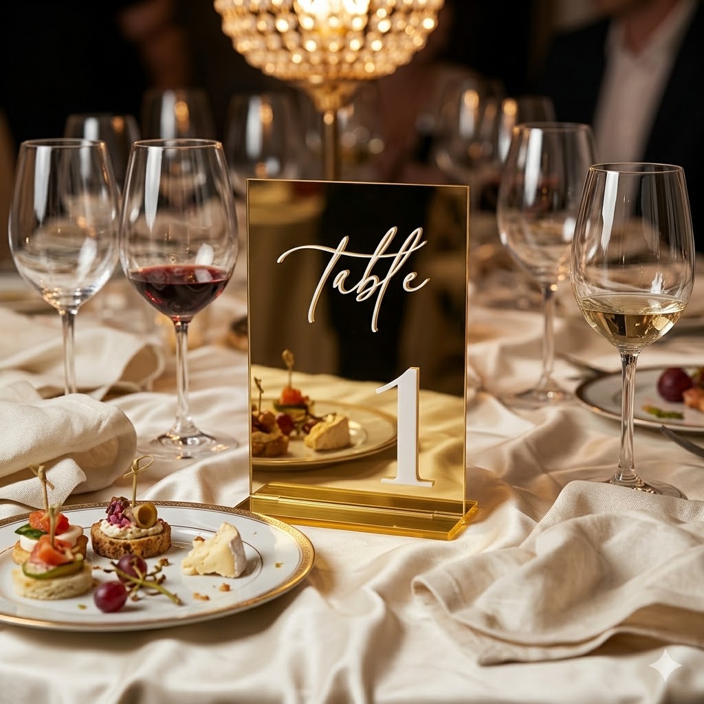 Nomor Meja Akrilik Cermin Emas - Table Number Gold ulasan dan harga